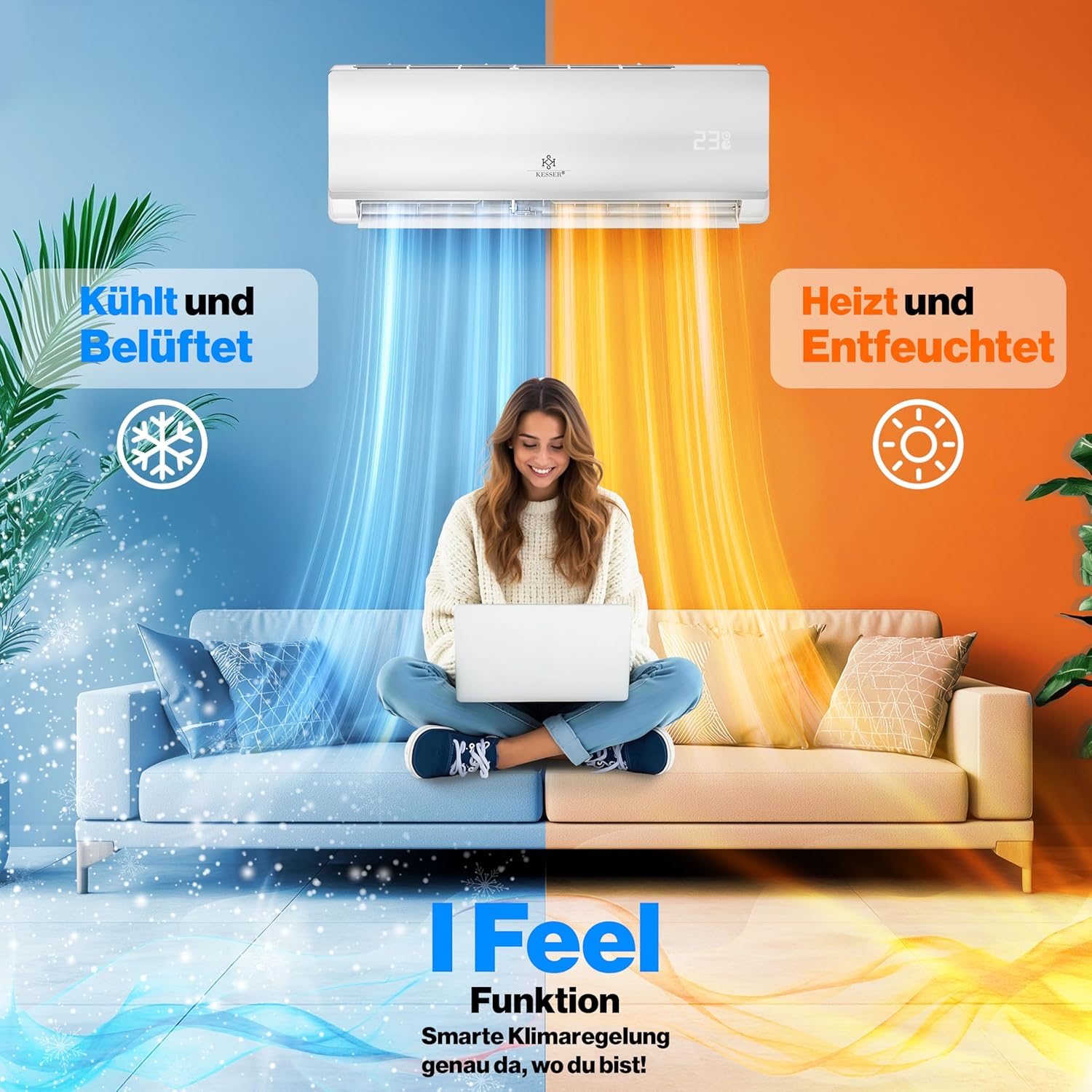 KESSER Klimaanlage Set Split - mit WiFi/App Funktion Klimagerät - Kühlen A++/ Heizen A+ - 9000 BTU/h (2.600 Watt) Kältemittel R32 - Fernbedienung, Timerfunktion - Inkl. komplettem Montagematerial