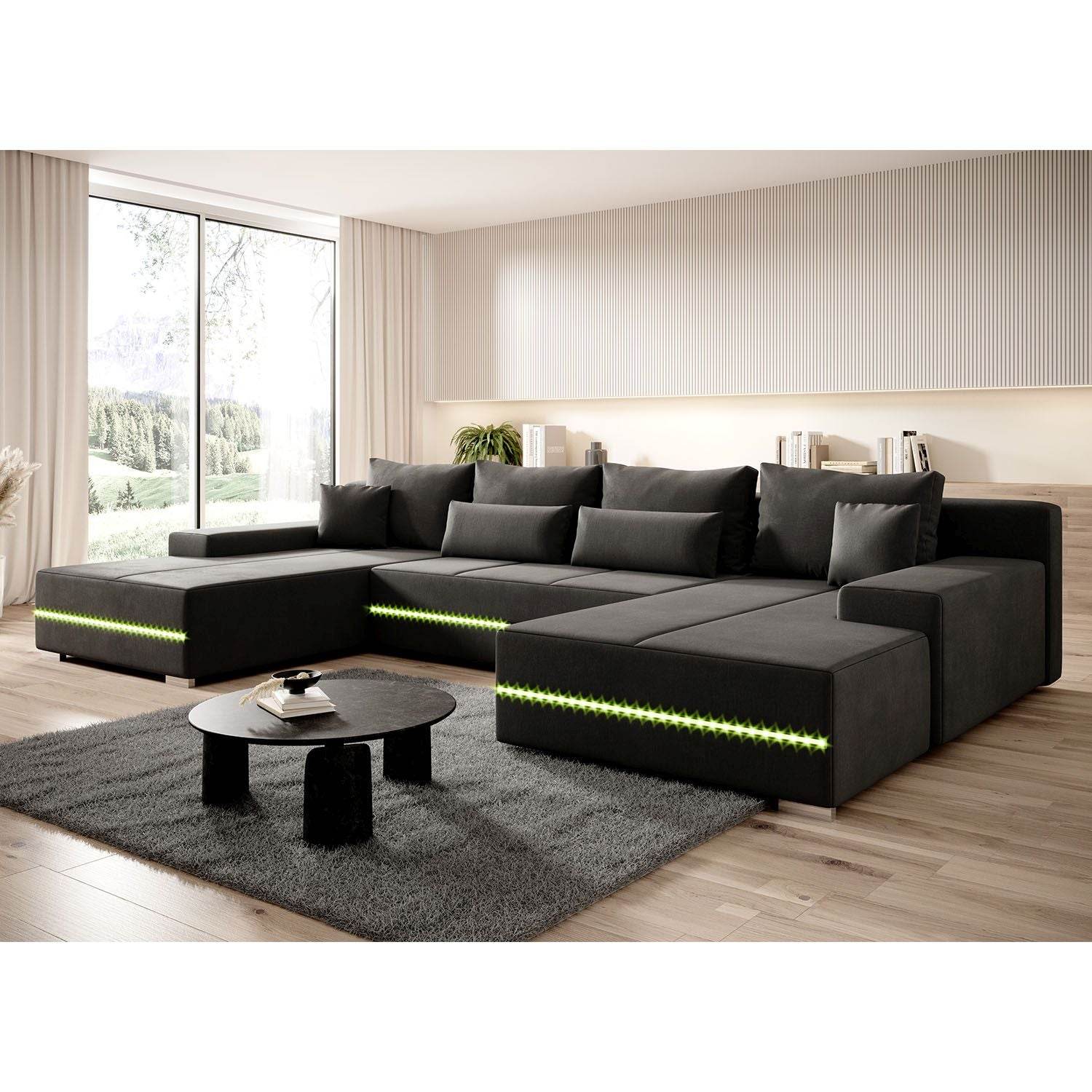 Sofa Malbun mit LEDs & Schlaffunktion Dunkelgrau