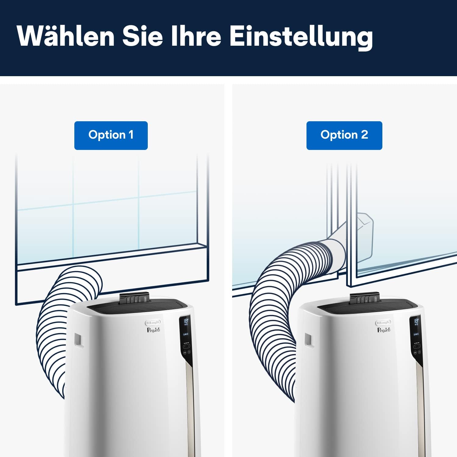 De'Longhi Pinguino PAC EM82, Mobile Klimaanlage für Räume bis zu 80 m³, 9.400 BTU, 2,4 kW, 63 dB, Entfeuchtungsfunktion, Energieklasse A, 24h-Timer, Weiß