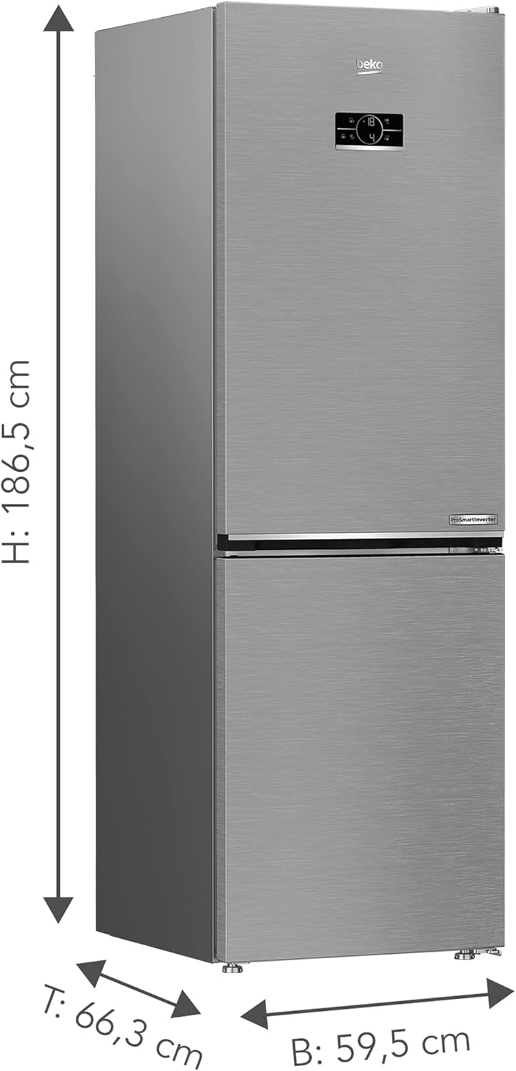 Beko RCNE366E70ZXBRN bPRO700 freistehende Kühl-/Gefrierkombination, großer Kühlschrank, 323 l Gesamtrauminhalt, HarvestFresh, NoFrost, leise, SmoothFit, 0°C-Zone, Dark Inox