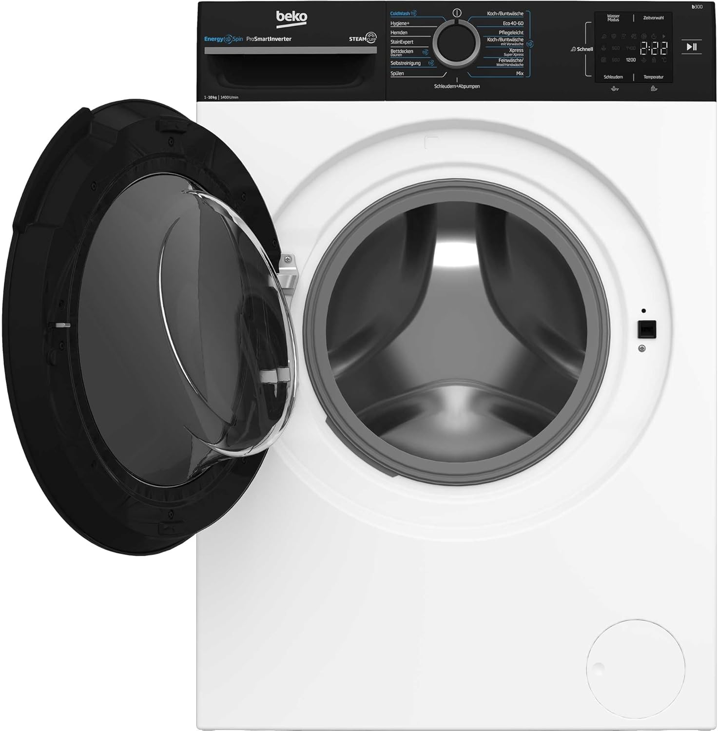 Beko WMC91464ST1 b300 Waschvollautomat, Waschmaschine, 9 kg, Bluetooth, ProSmart Inverter Motor, Dampffunktion, Pet Hair Removal, Watersafe+, Weiß