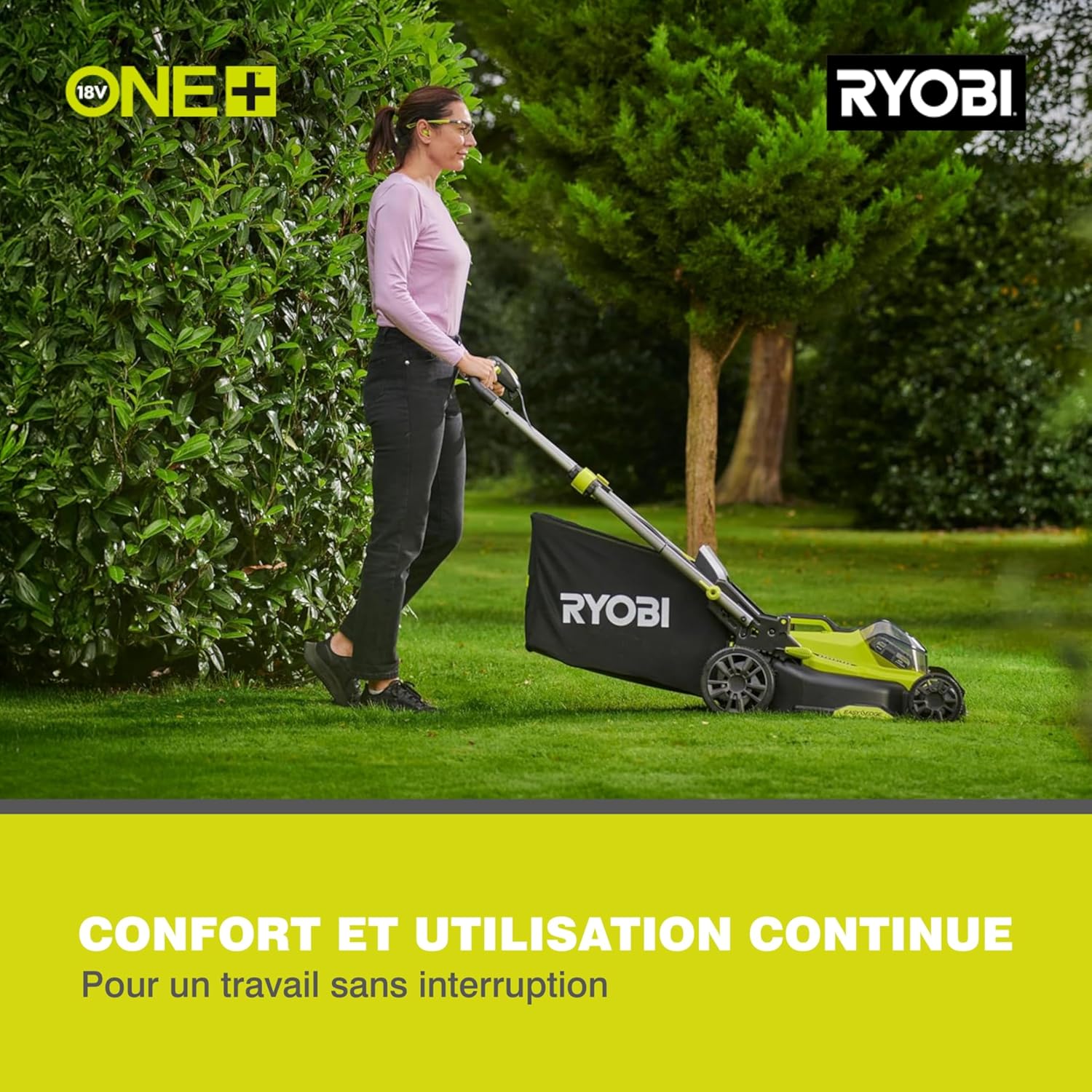 RYOBI 18 V ONE+ Akku-Rasenmäher RLM18X33B40 (Schnittbreite 33 cm, 5-fache Höhenverstellung 25-65 mm, zusammenklappbares Griffgestänge, inkl. Mulchkeil, 35l Grasfangsack, 4,0Ah Akku & Ladegerät)