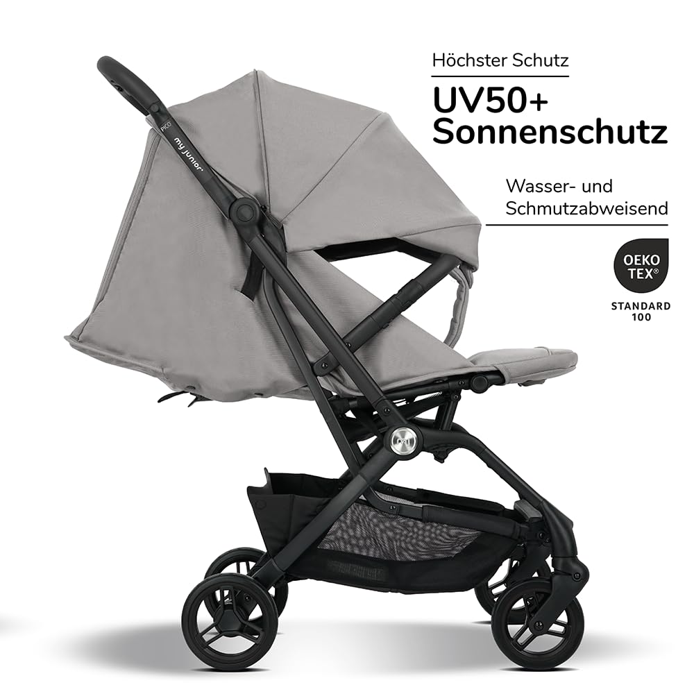 my junior Buggy PICO³ | bis 22kg | Einhand AutoFold-Klappmechanismus | Ergonomische Liegeposition nach IGR e.V. | großes Sonnenverdeck UV50+ | Handgepäckmaß | 2 Belüftungsfenster Hazel - Black