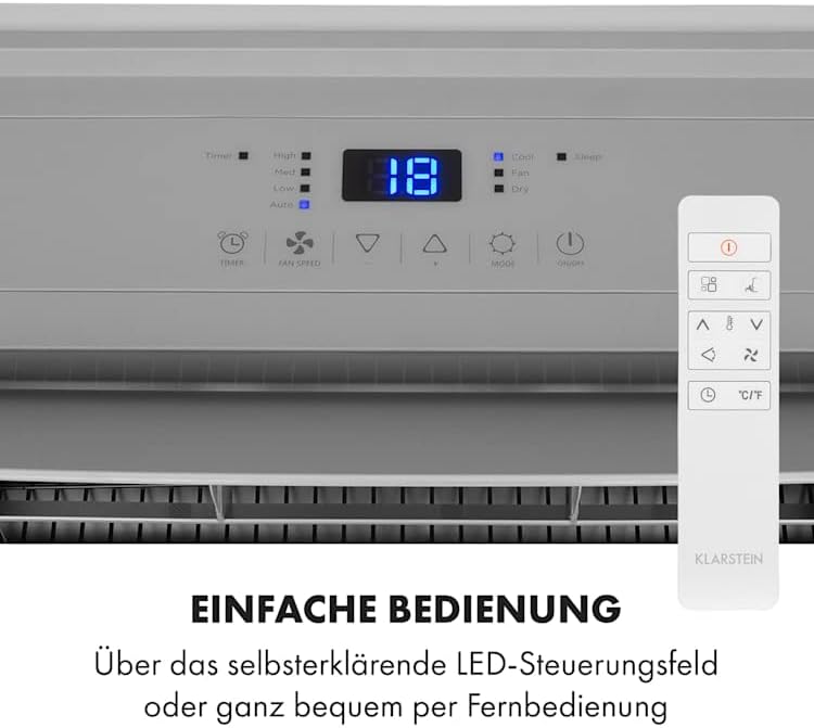Klarstein Mobile Klimaanlage mit Abluftschlauch, 4-in-1 Klimagerät, Ventilator, Luftentfeuchter & Nachtmodus, Kleine & Portable Klimaanlage für Wohnung & Büro, Niedriger Verbrauch, 14000BTU