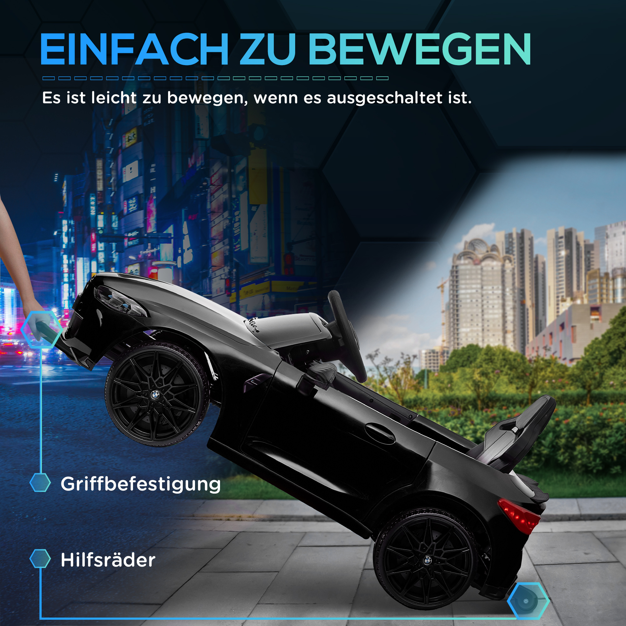 AIYAPLAY Elektro Kinderauto BMW M4, Sound & Licht, 3-5 km/h, inkl. Fernsteuerung, für 3-5 Jahre, Schwarz