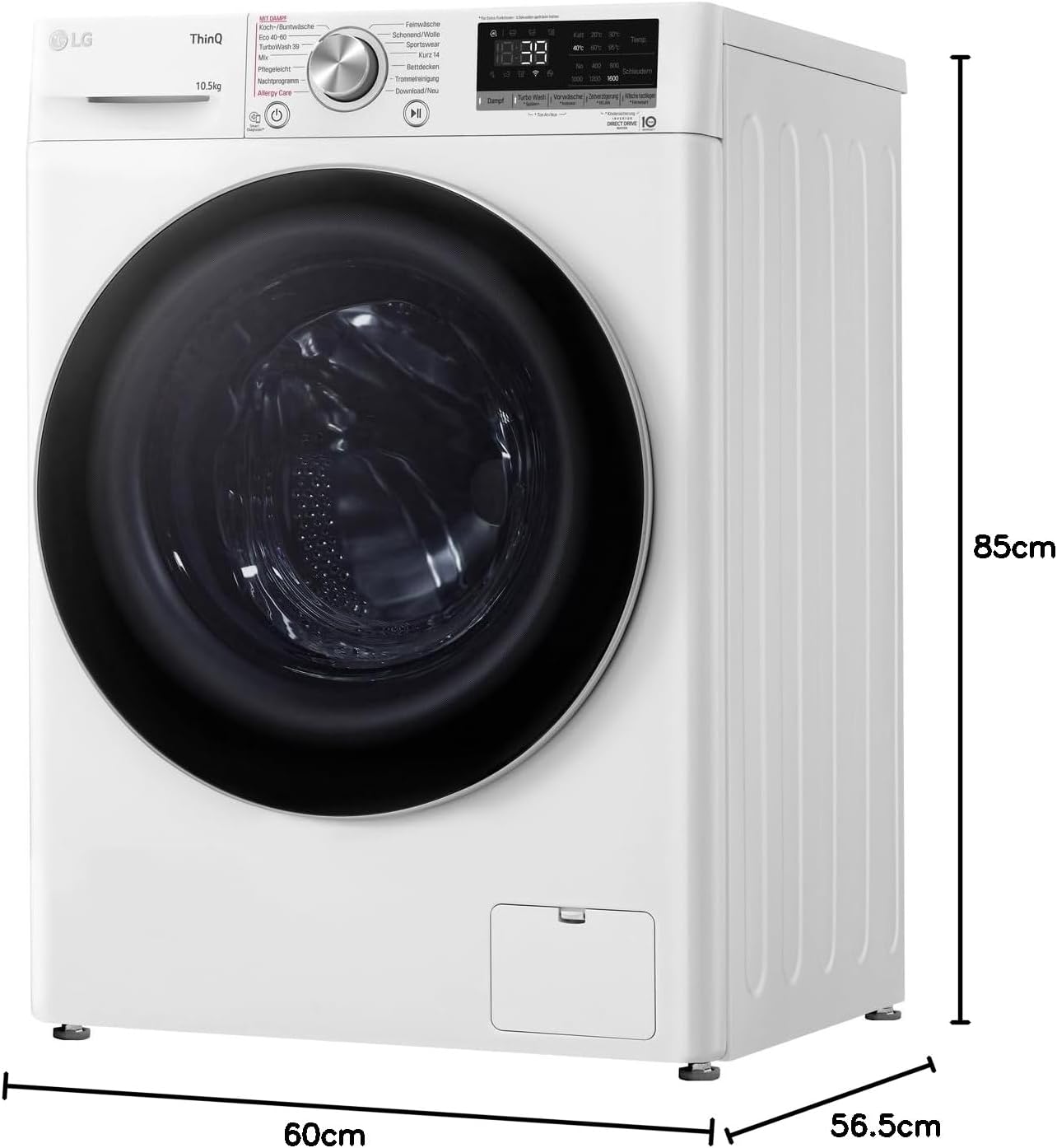 LG F4WV7080, Klasse A, Frontlader-Waschmaschine 8 kg, 1400 U/Min, AI Direct Drive, Wi-Fi, Tiefenreinigung mit Dampf, Groe Kapazitt, TRIPLE A, Auentür aus Sicherheitsglas, 62 x 60 x 85 cm Wei