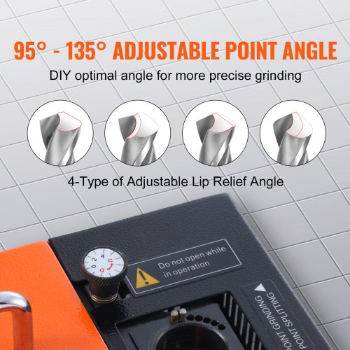 Bohrerschleifgerät 120 W Bohrerschleifmaschine 4500 U/min Schärfstation 45# Stahl Bohrerschärfgerät 95-135° Einstellbarer Spitzenwinkel 18 Spannzangen Geeignet für Bohrerdurchmesser φ3–20 mm
