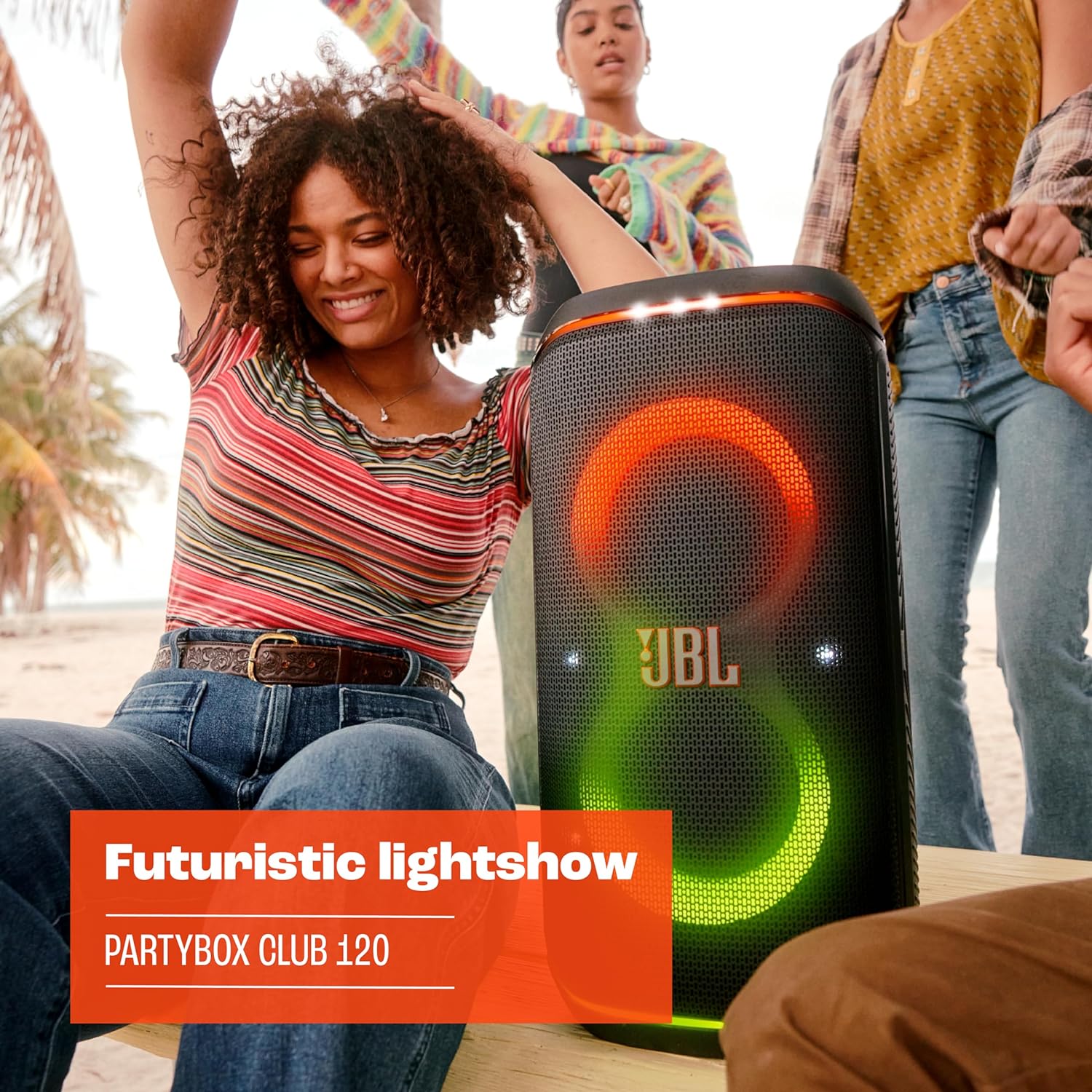 JBL Partybox Stage 120 in Schwarz – Tragbare Bluetooth-Lautsprecher-Box mit JBL Pro Sound, Lichtshow, KI-Sound-Boost und Teleskopgriff – 12 h Laufzeit