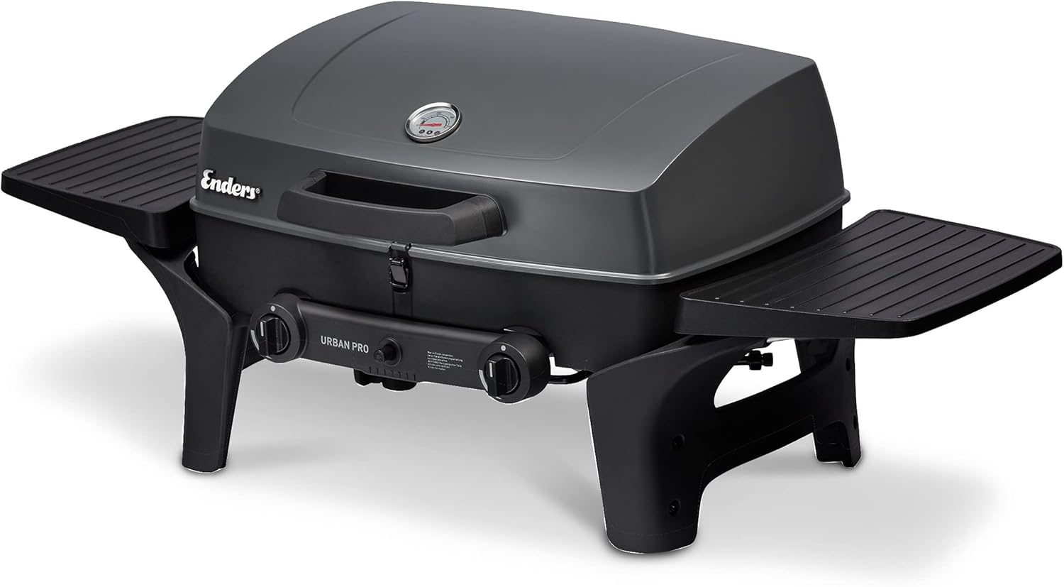 EndersGasgrill Urban II Pro, Tischgrill, Grillen-, Kochen- und Backen Funktion, 2 Brenner Edelstahl, mit Grill-Thermometer, Balkon-, Camping-Grill, Aluguss-Gehäuse, Gusseisen-Rost, #2062