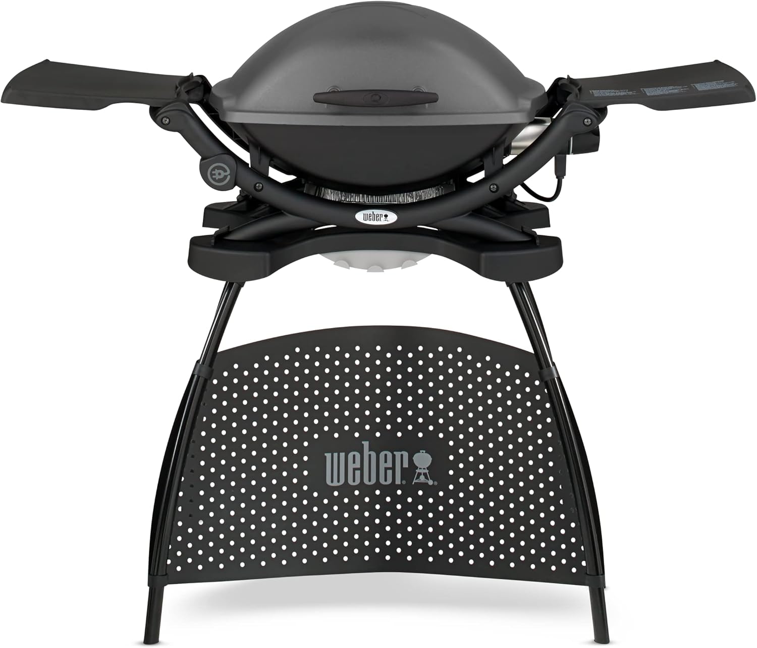 Weber Q2400 Elekrogrill mit Stand + Seitentischen, 54 x 39cm Grillfäche, portable, 2-geteilter porzellanemaillierter Guss-Grillrost, Aluminiumguss Deckel & Gehäuse - Dark Grey (55020879)