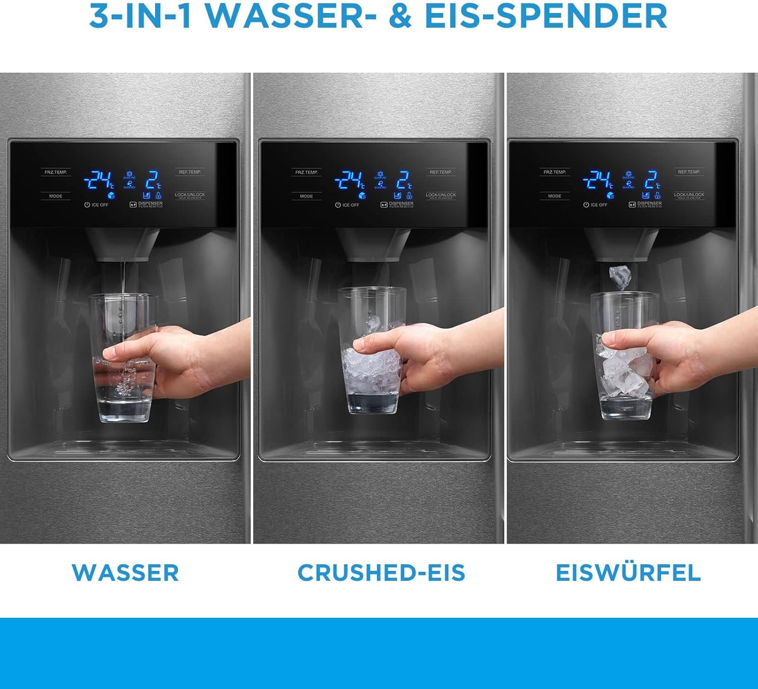 Midea KS-DDX 6.32 WT Side-by-Side Kühl-/Gefrierkombination/ 178,8 cm Hhe/ 254 kWh/Jahr/No Frost/Dual Inverter Compressor/mit 3in1 Wasser-/Eisspender und Wassertank, Dark Inox