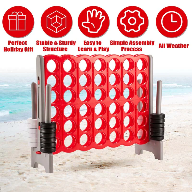 Giant 4-In-A-Row, Jumbo 4-to-Score Giant Game Set with 42 Jumbo Rings & Quick-Release Slider