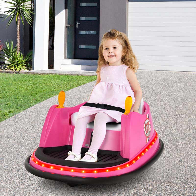 12V Toddler Bumping Car, Battery Powered Baby Ride on Bumper Car with Dual Joysticks, Flashing LED Light & 360 Degree Spin