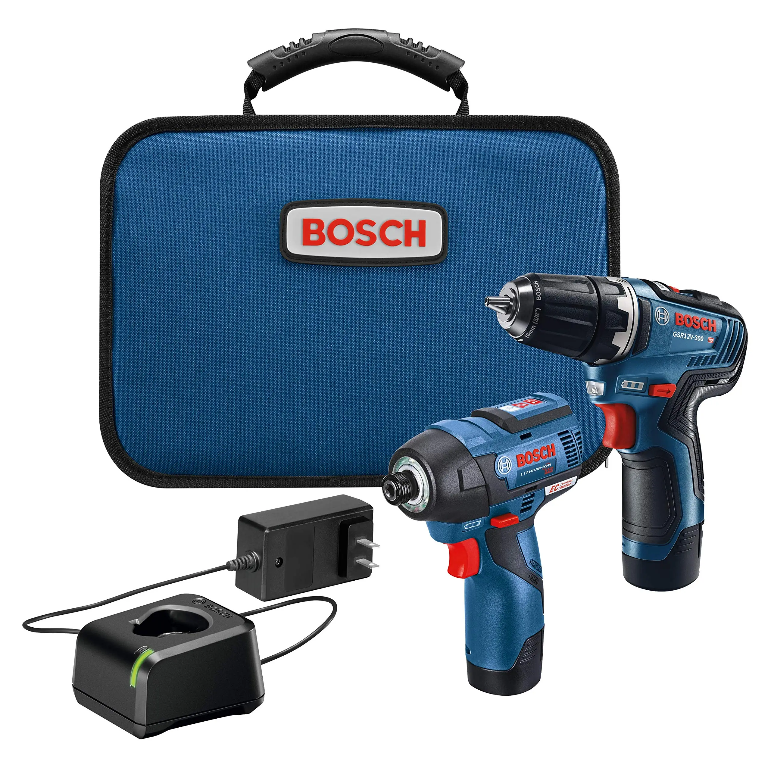 BOSCH CLPK22-120 12V Max Cordless 2-Tool 3/8 in. Drill/Driver and 1/4 in. Impact Driver Combo Kit with 2 Batteries, Charger and Case,Blue