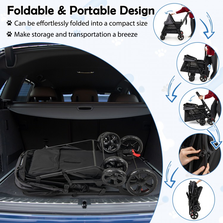 Dog Stroller for Medium Small Senior Elderly Dogs with Dual Entry
