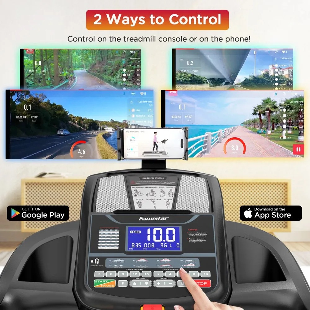 Famistar Folding Treadmill for Home with 15 Levels Auto Incline, 300LB Capcity, 10MPH Fast Speed Controls