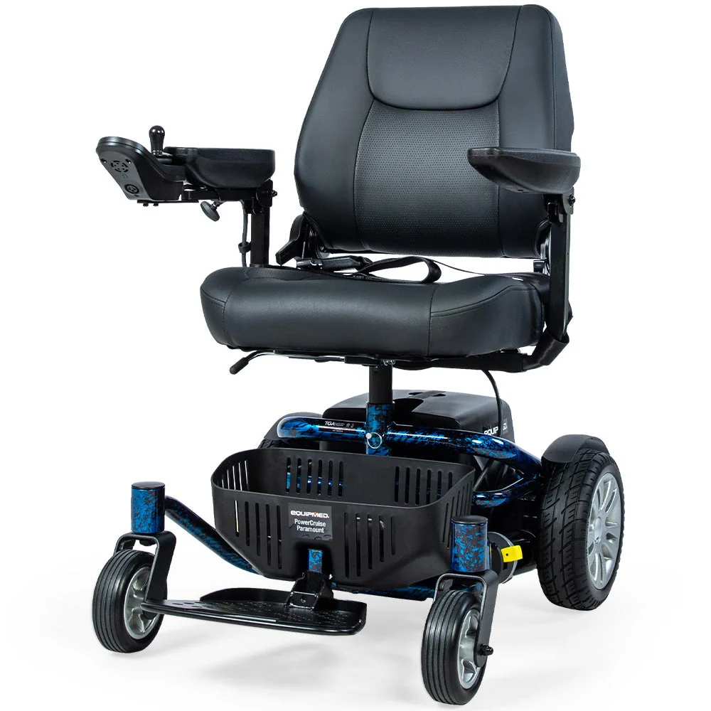 EQUIPMED Heavy Duty Electric Wheelchair, Up to 20km Range, Ultra-Comfortable, Great Turning Circle, Safe Stable Non-Slip Anti-Roll Back Power Chair, Blue