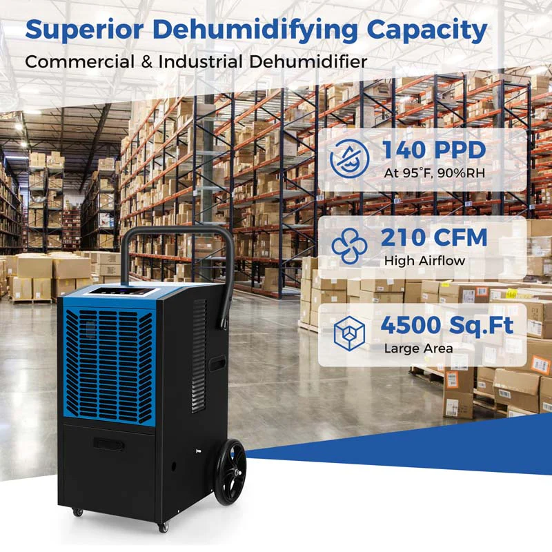 140 Pints Portable Crawl Space Dehumidifier w/Pump & Drain Hose, Industrial Commercial Dehumidifier for Basement Warehouse