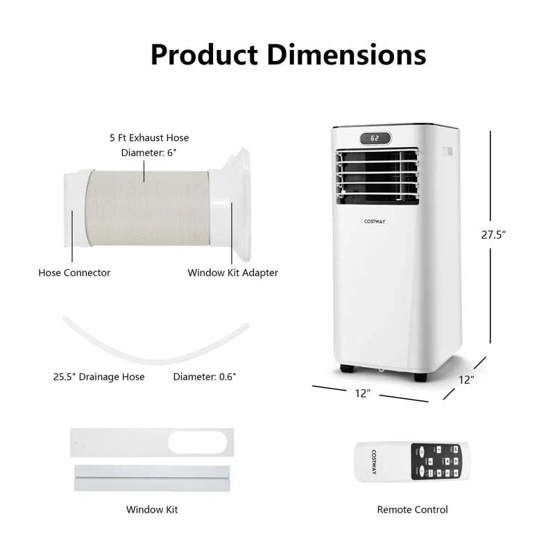 10000 BTU 3-in-1 Portable Air Conditioner Air Cooler Fan Dehumidifier with Remote Control, 24H Timer, Child Lock