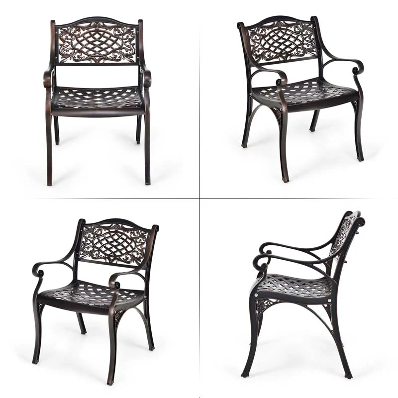 2/4Pcs All-Weather Cast Aluminum Chairs with Armrests & Curved Seats, Outdoor Dining Chairs Patio Bistro Armchairs