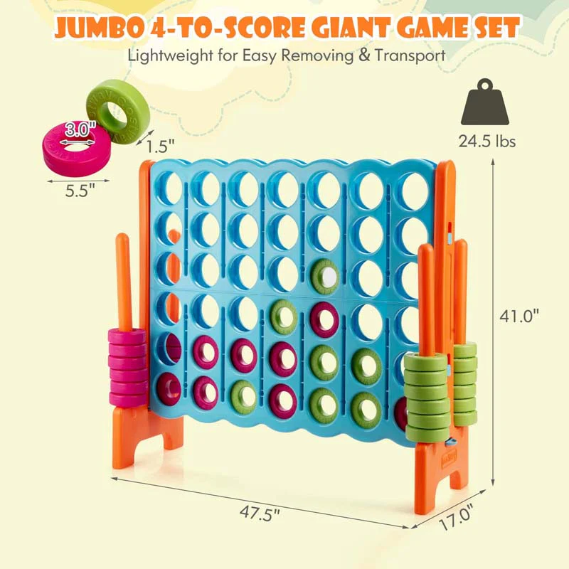 Giant 4-In-A-Row, Jumbo 4-to-Score Giant Game Set with 42 Jumbo Rings & Quick-Release Slider