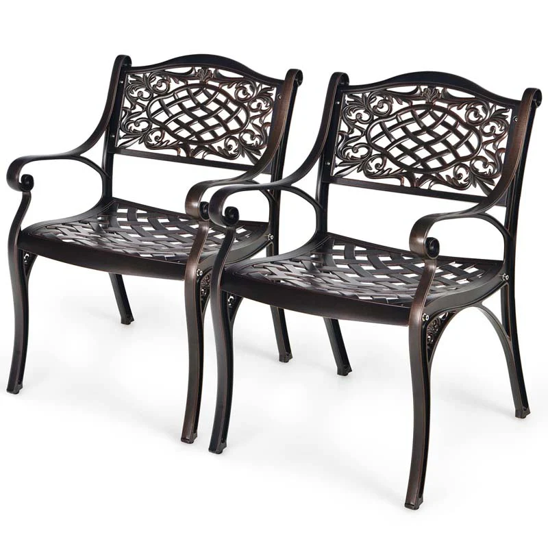2/4Pcs All-Weather Cast Aluminum Chairs with Armrests & Curved Seats, Outdoor Dining Chairs Patio Bistro Armchairs