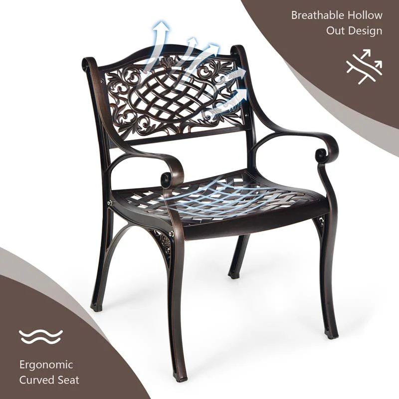 2/4Pcs All-Weather Cast Aluminum Chairs with Armrests & Curved Seats, Outdoor Dining Chairs Patio Bistro Armchairs