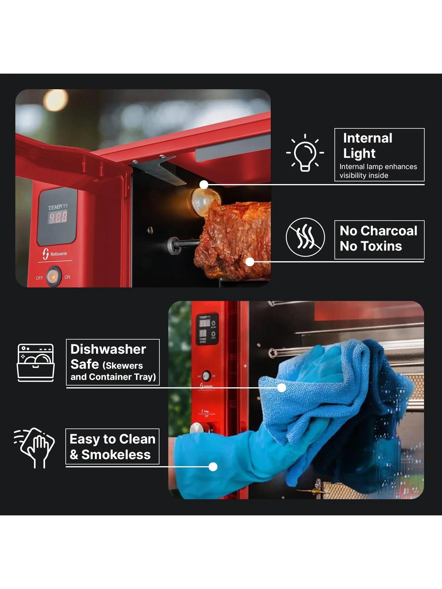 Brazilian Flame Churrasco® Gas Rotisserie Oven Grill Roaster with Auto Rotating Skewers for Rotisserie Chicken, Brazilian Style BBQ and Churrasco, Shawarma Machine, Propane Grill - 2024 Series