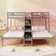 Twin Over Twin and Twin Bunk Bed with Storage Staircase and Guardrail for 3 Kids Teens
