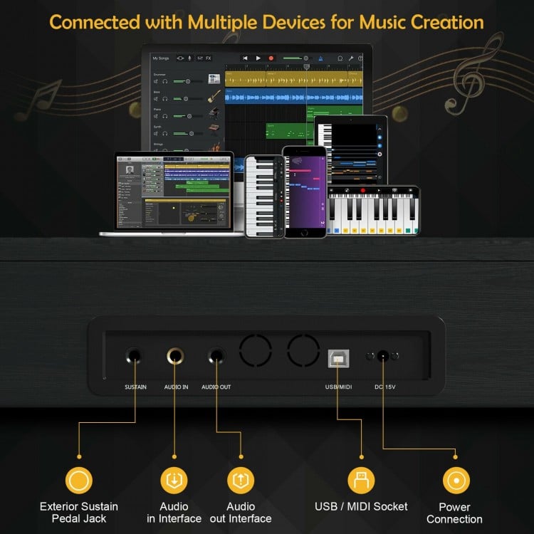 88 Key Full Size Electric Piano Keyboard with Stand 3 Pedals MIDI Function
