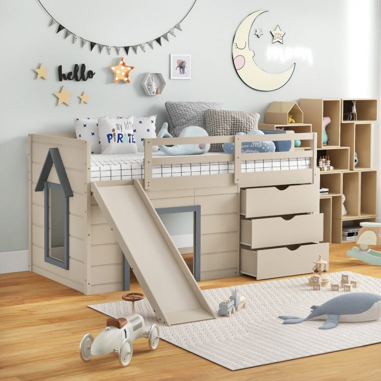 3-In-1 Twin Loft Bed with Slide Ladder Drawers for Kids Teens