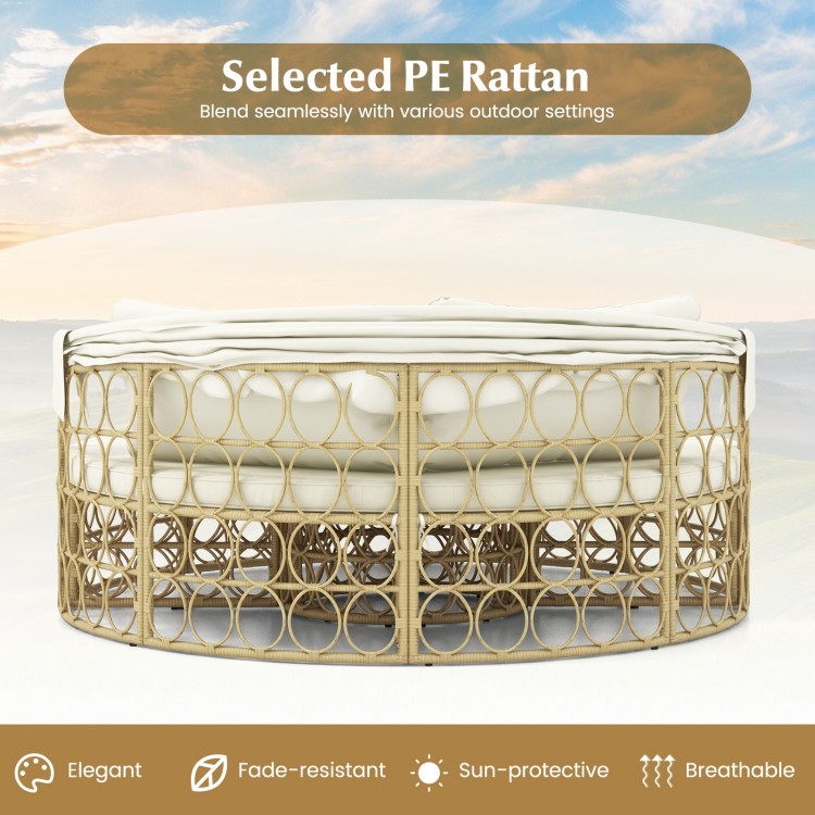 Outdoor Patio Round Daybed with Retractable Canopy and Soft Cushions