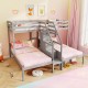 Twin Over Twin and Twin Bunk Bed with Storage Staircase and Guardrail for 3 Kids Teens