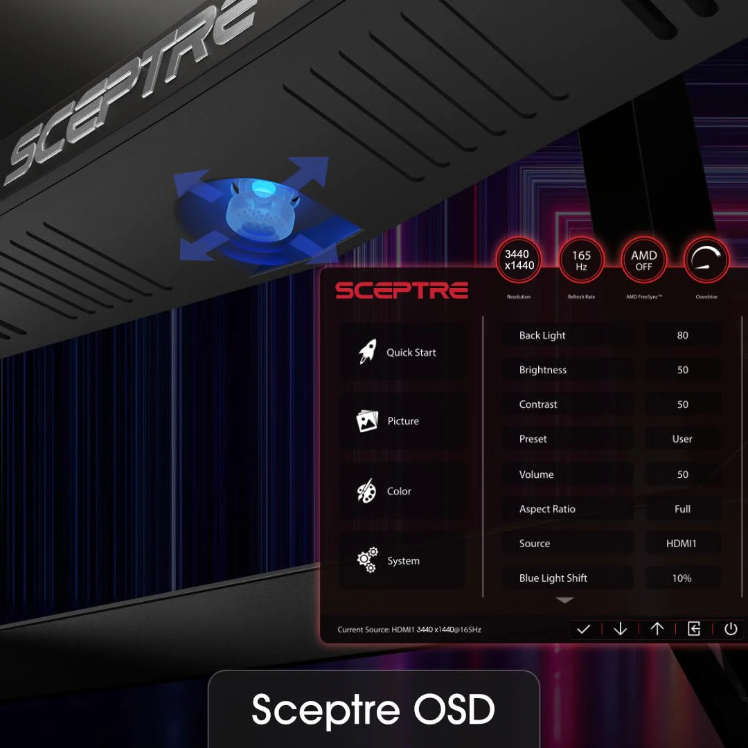 Sceptre 34 Inch 165Hz Curved Ultrawide WQHD Monitor