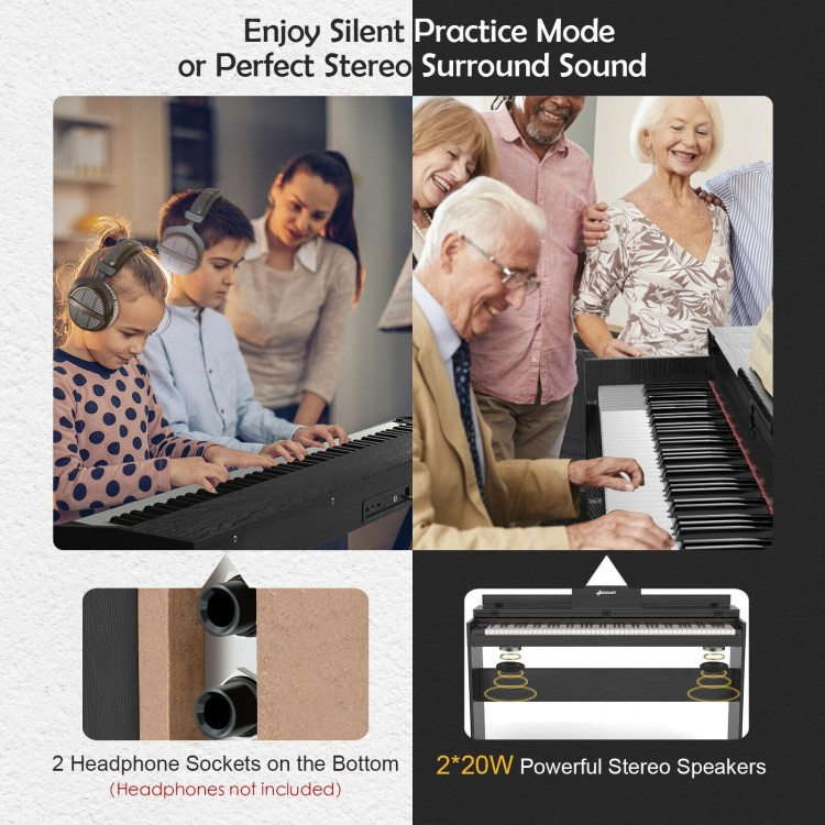 88 Key Full Size Electric Piano Keyboard with Stand 3 Pedals MIDI Function