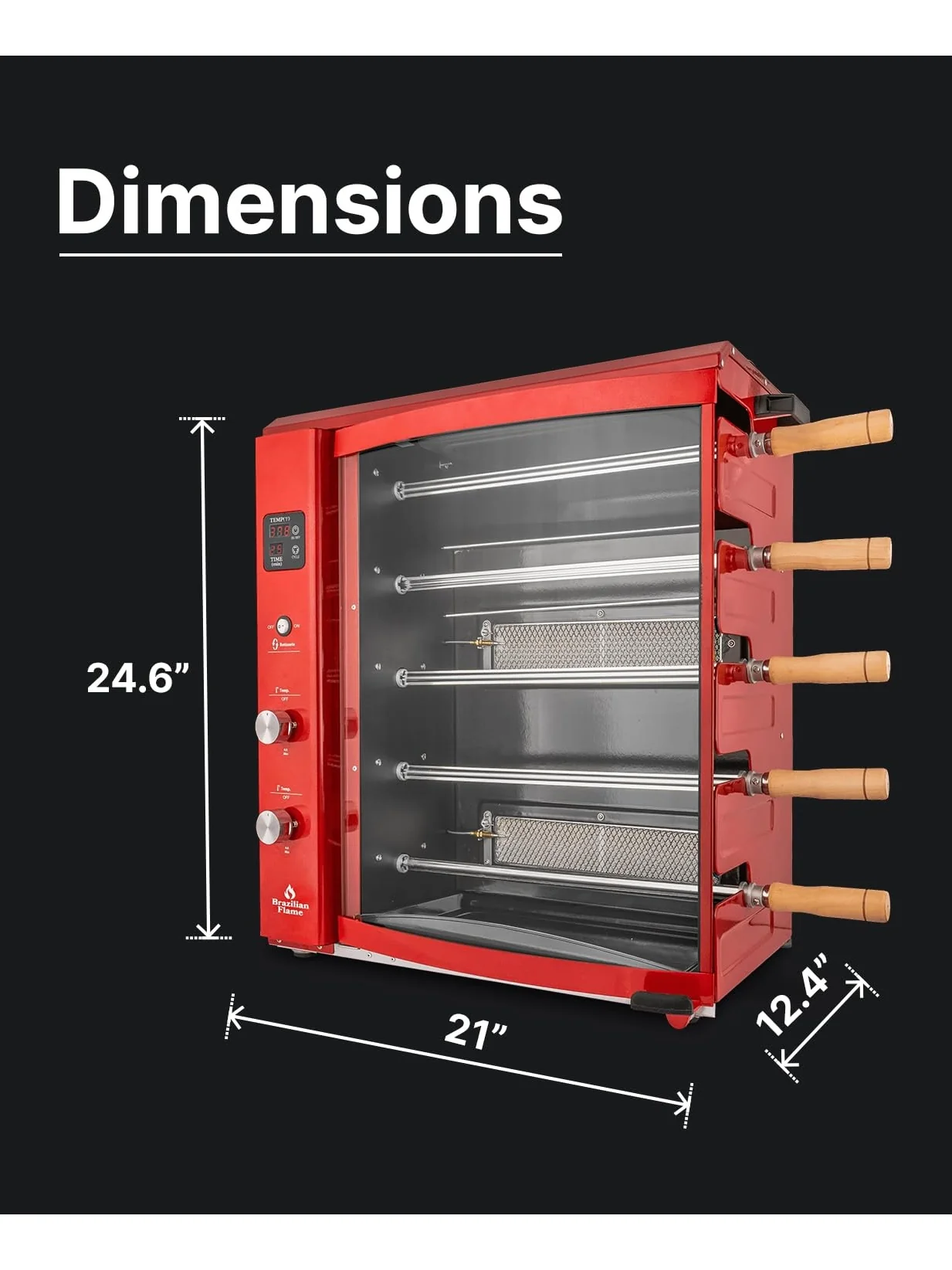 Brazilian Flame Churrasco® Gas Rotisserie Oven Grill Roaster with Auto Rotating Skewers for Rotisserie Chicken, Brazilian Style BBQ and Churrasco, Shawarma Machine, Propane Grill - 2024 Series