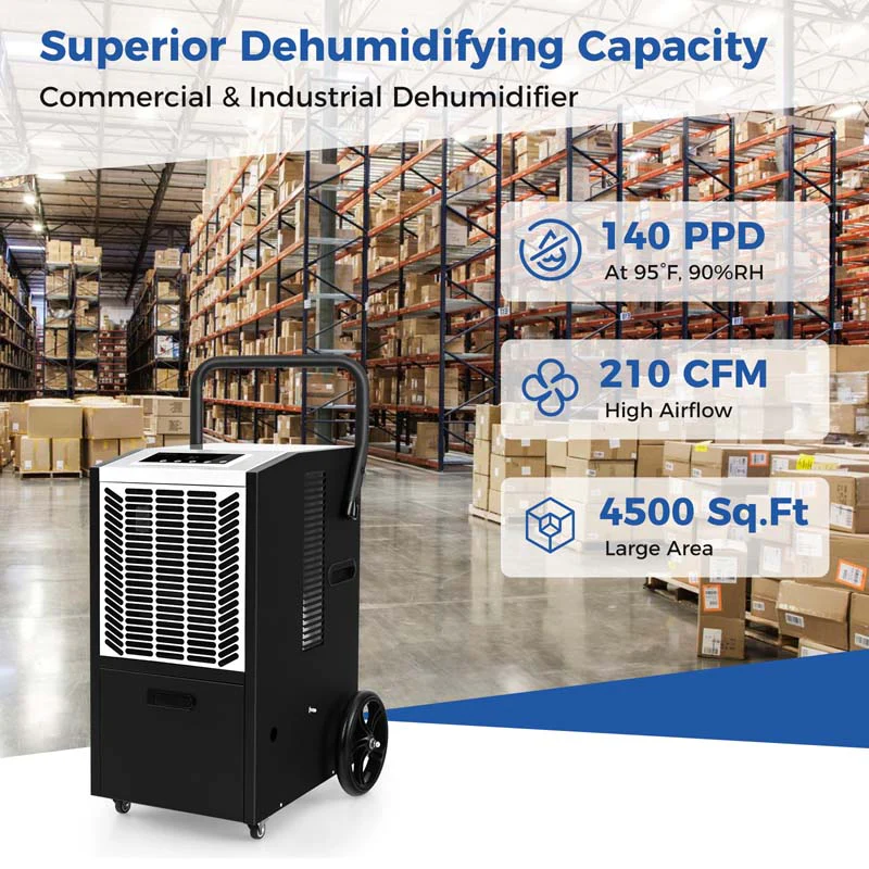 140 Pints Portable Crawl Space Dehumidifier w/Pump & Drain Hose, Industrial Commercial Dehumidifier for Basement Warehouse