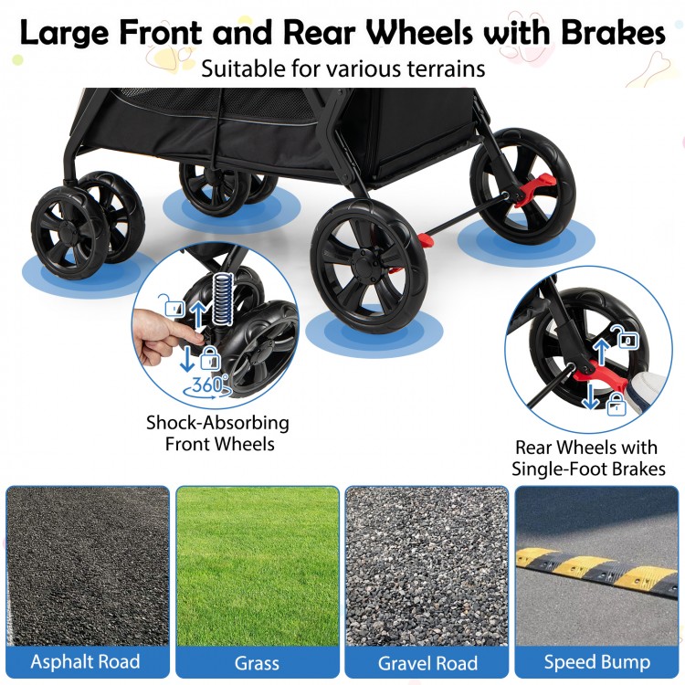 Dog Stroller for Medium Small Senior Elderly Dogs with Dual Entry