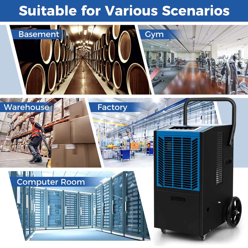 140 Pints Portable Crawl Space Dehumidifier w/Pump & Drain Hose, Industrial Commercial Dehumidifier for Basement Warehouse