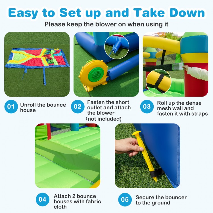 Inflatable Obstacle Course Bounce House with Dual Slides and Tunnels without Blower