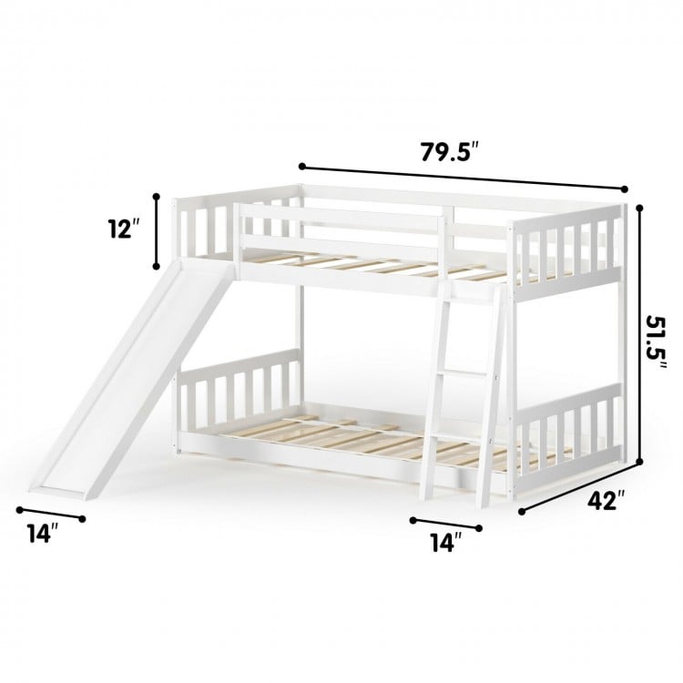 Twin Over Twin Bunk Wooden Low Bed with Slide Ladder for Kids