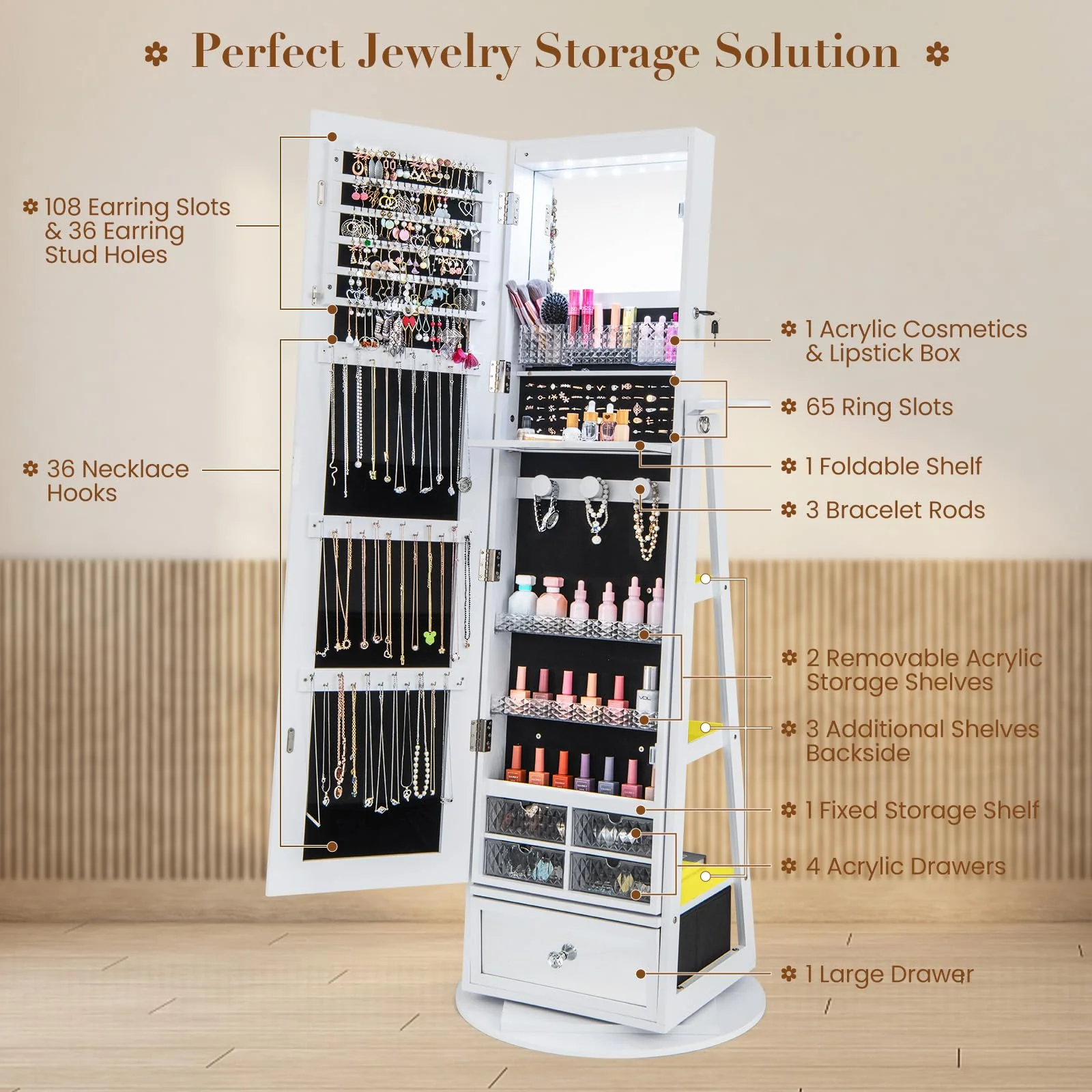 Giantex 360�� Swivel Jewelry Cabinet w/Full-Length Mirror