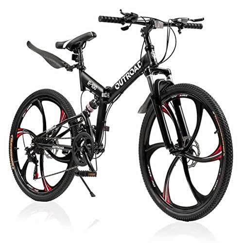 Outroad Folding Mountain Bike 26 Inch for Adult, 21-Speed Dual Suspension MTB Foldable Bicycle