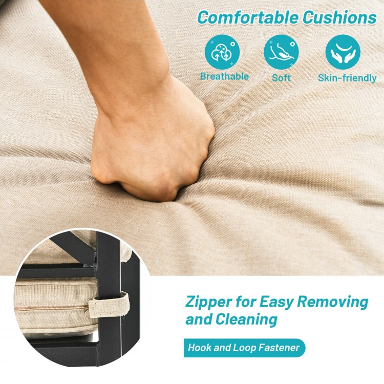 4 Pieces Outdoor Dining Set with Removable Cushions and Rustproof Steel Frame