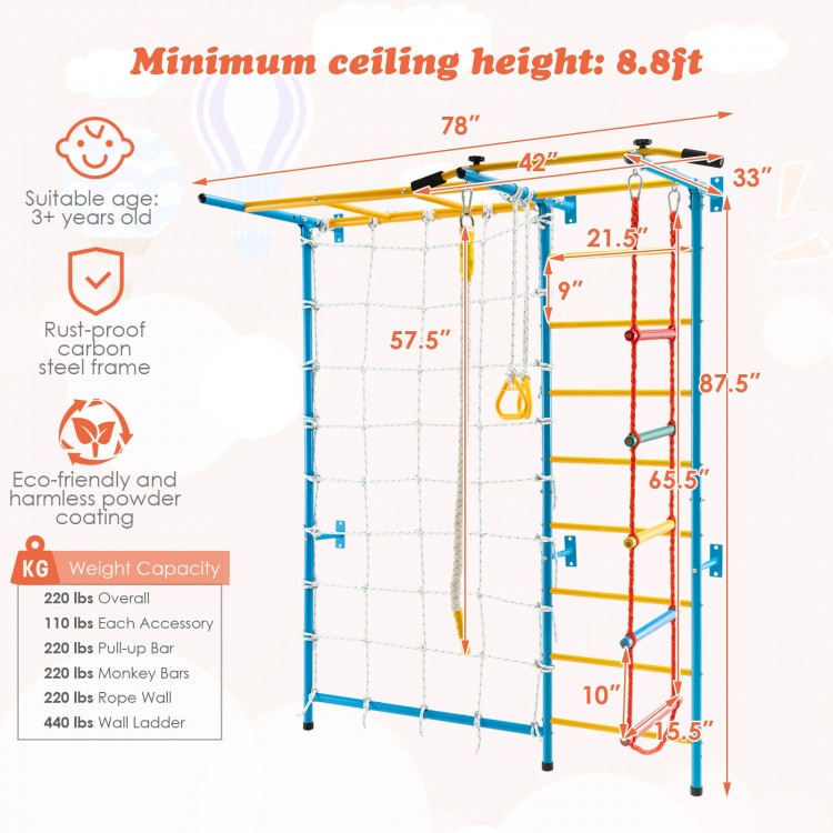 7 In 1 Kids Indoor Gym Playground Swedish Wall Ladder for Solid Wall