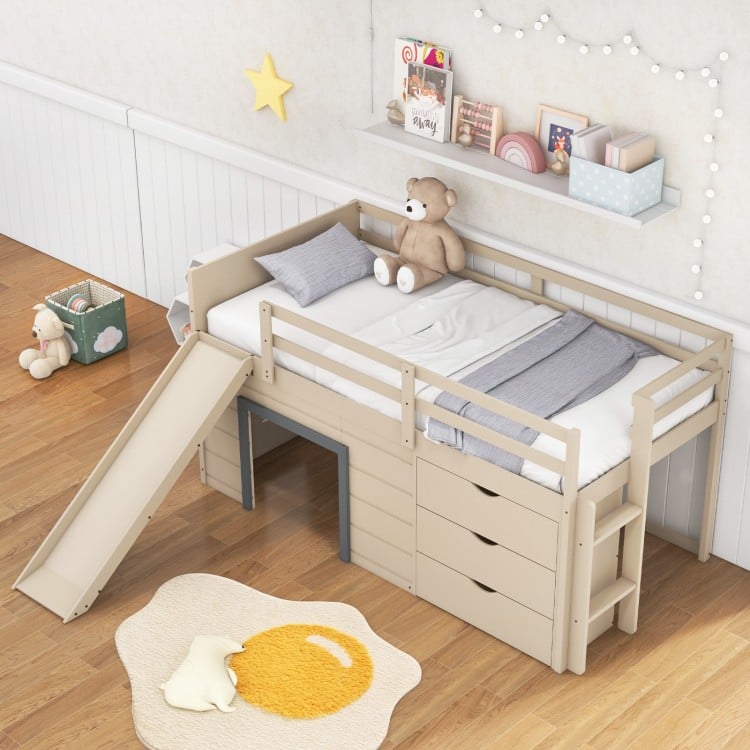3-In-1 Twin Loft Bed with Slide Ladder Drawers for Kids Teens