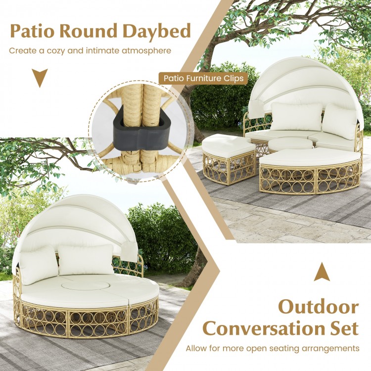 Outdoor Patio Round Daybed with Retractable Canopy and Soft Cushions