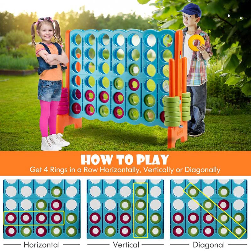 Giant 4-In-A-Row, Jumbo 4-to-Score Giant Game Set with 42 Jumbo Rings & Quick-Release Slider