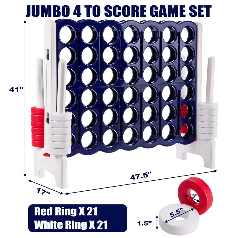 Giant 4-In-A-Row, Jumbo 4-to-Score Giant Game Set with 42 Jumbo Rings & Quick-Release Slider