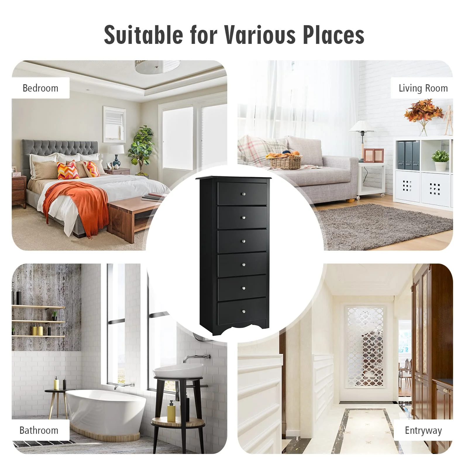 Giantex Chest of 6 Drawers, Free Standing Storage Cabinet, Wooden Storage Dresser Tallboy Cabinet